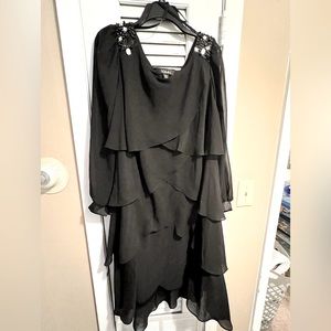 S. L. Fashions 18W Black evening cocktail semi formal dress. Jeweled shoulders.